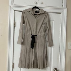 irina schotter pleated tie waist shirt dress